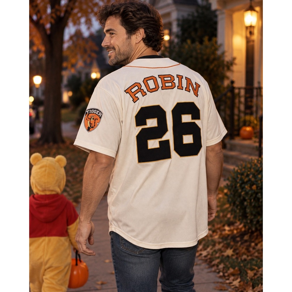 Disney Tigger Robin 26 Baseball Jersey Winnie the Pooh Halloween Cream M